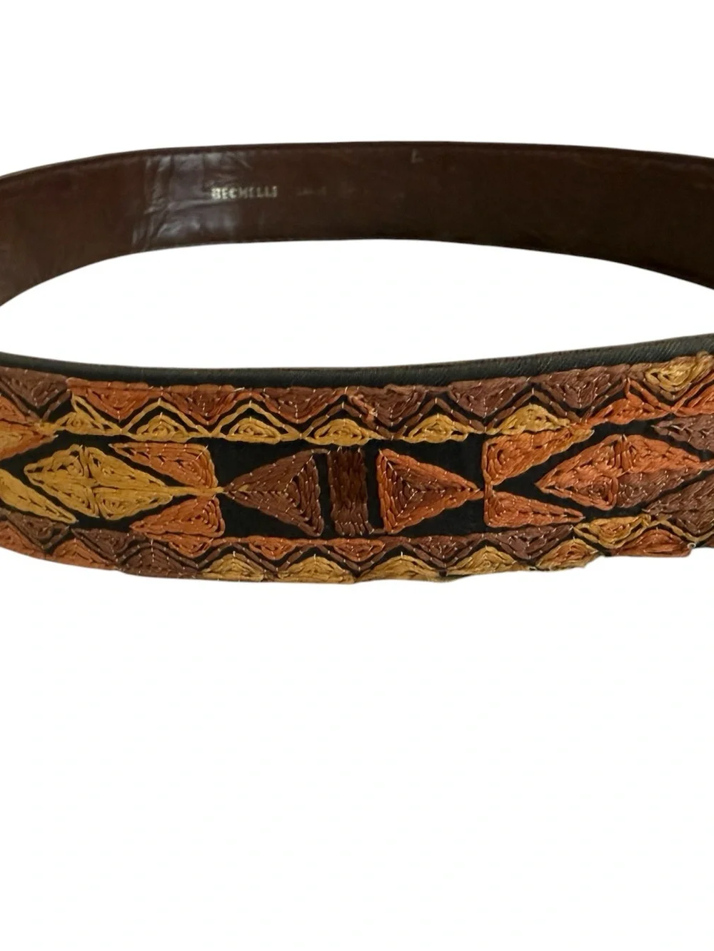 Vintage 60s Bechelli Leather Southwestern/Aztec Style Belt Size Large